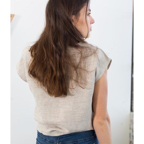 Only Child Luzon Line Tie Front Shirt in Beige Size Large - Picture 2 of 7